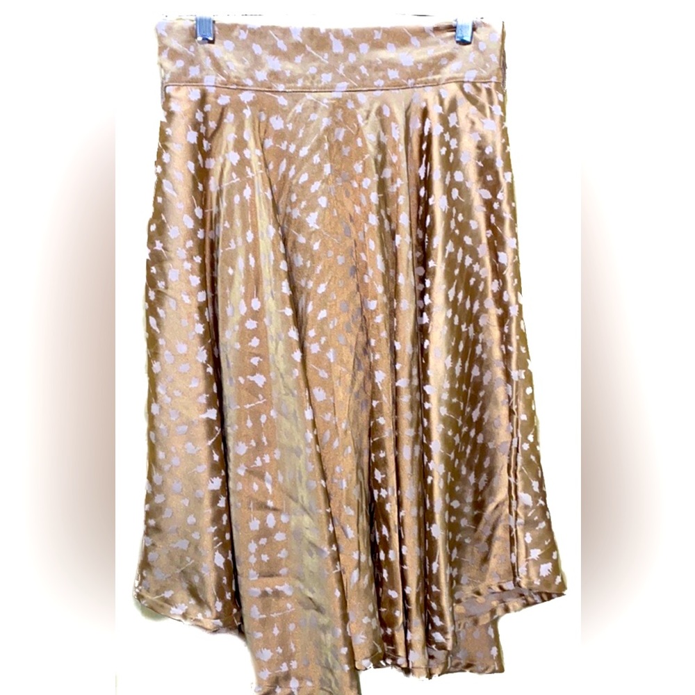 CHICWISH GOLD BKGRD BEIGE PRINT DECOR ASYMMETRICAL SKATER/CIRCLE SKIRT SZ M